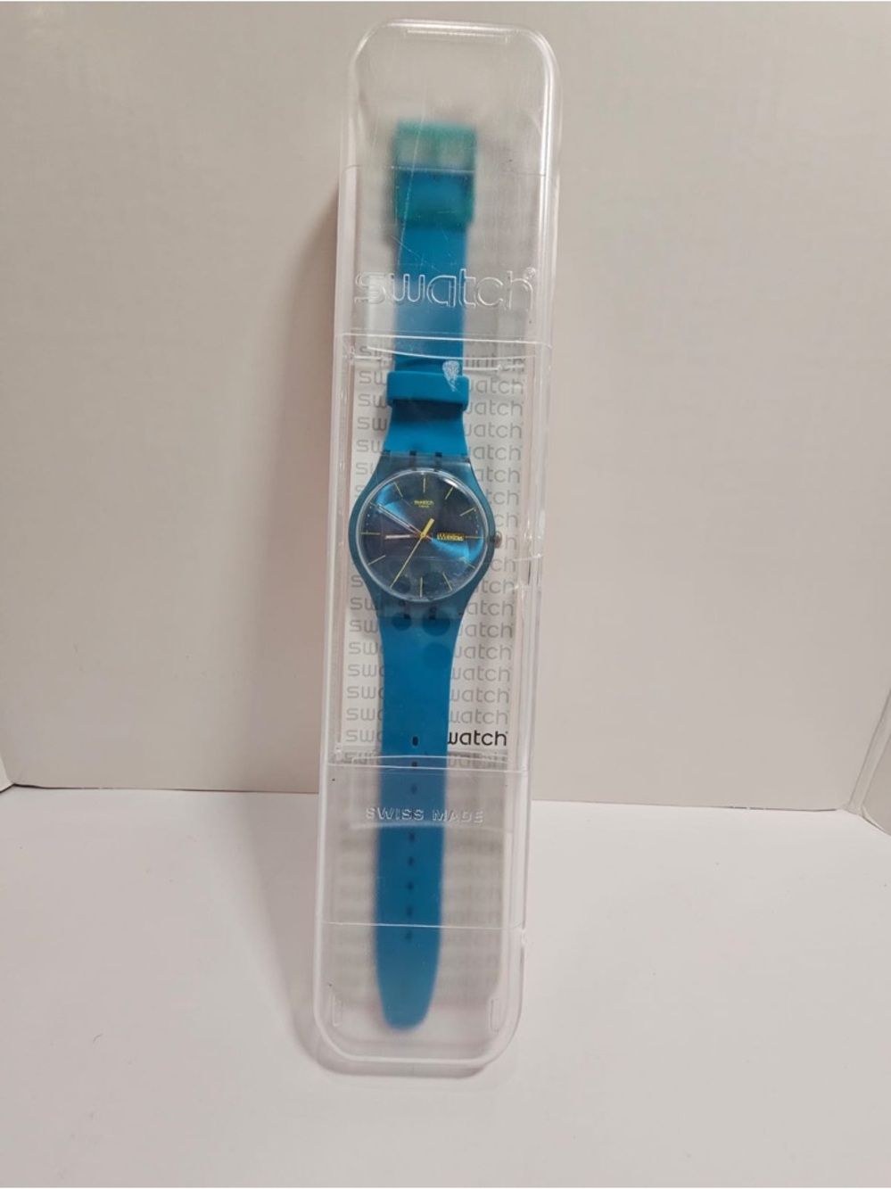 Swatch Blue Rebel "New Gent Collection Watch" – Blue & Electric Yellow –Day/Date